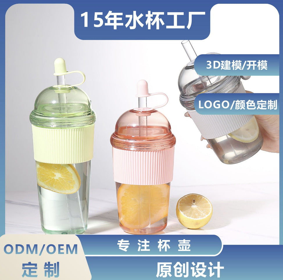 AS cute double-layer plastic straw cup high value female student high temperature resistant plastic water cup cute portable cup