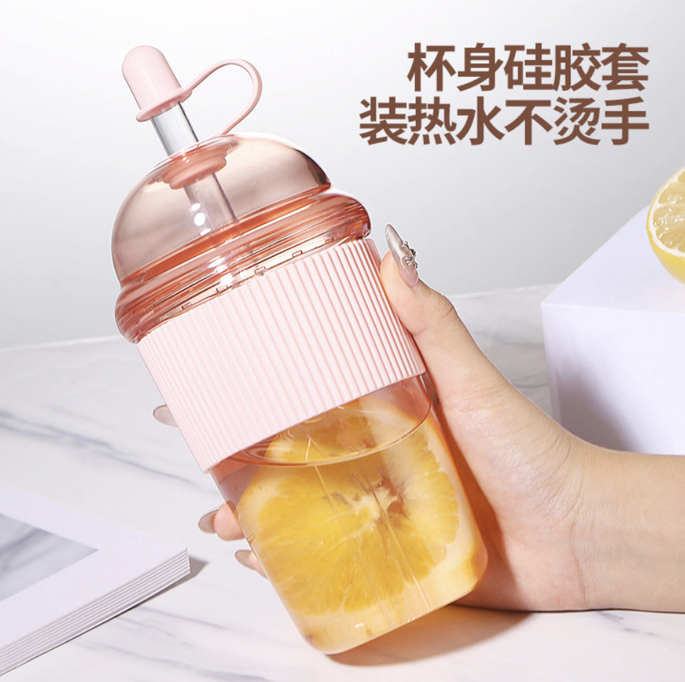 AS cute double-layer plastic straw cup high value female student high temperature resistant plastic water cup cute portable cup
