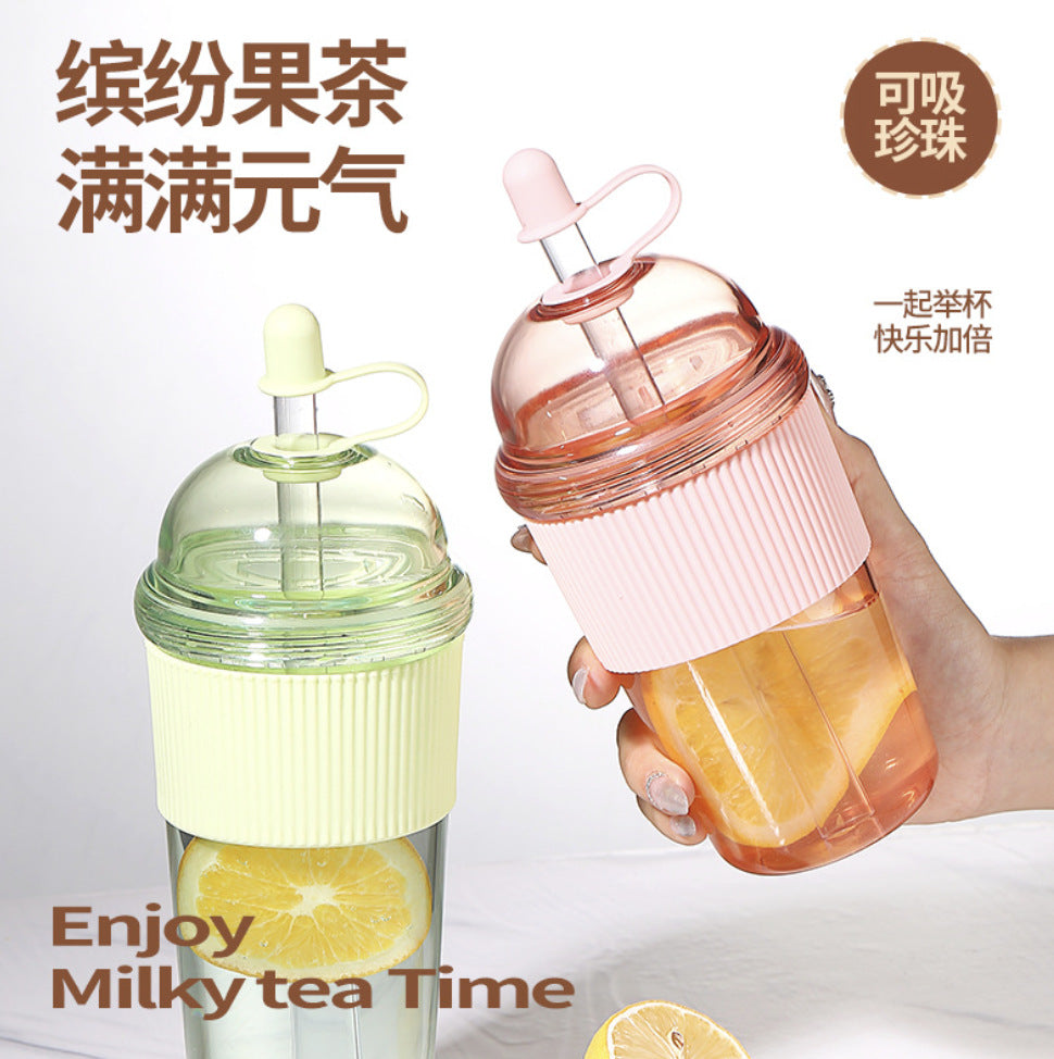 AS cute double-layer plastic straw cup high value female student high temperature resistant plastic water cup cute portable cup