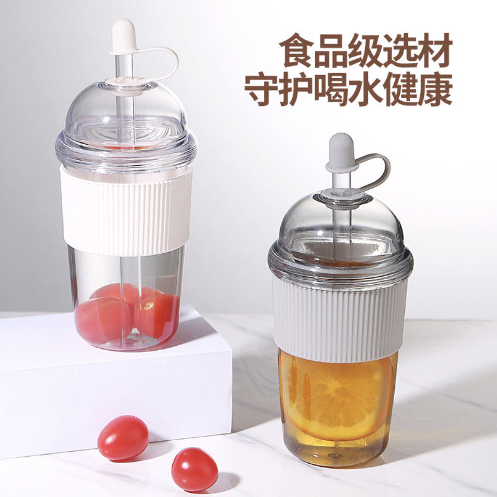 AS cute double-layer plastic straw cup high value female student high temperature resistant plastic water cup cute portable cup
