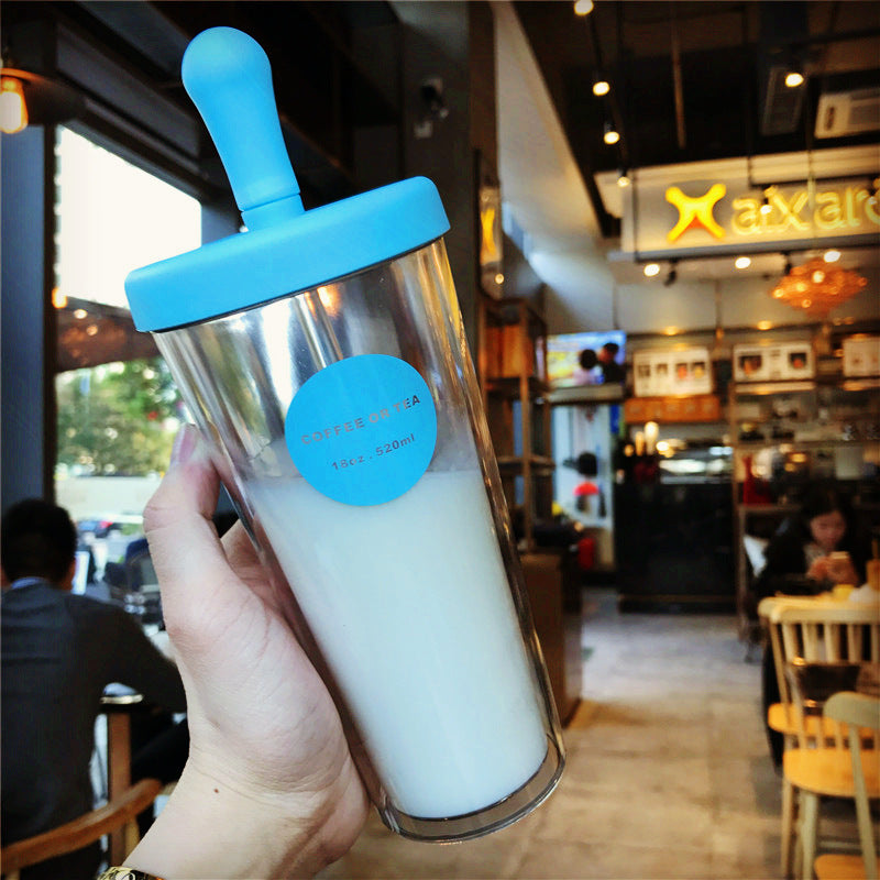 Cross-border Korea simple double-layer large-capacity plastic straw cup creative male and female students transparent milk juice