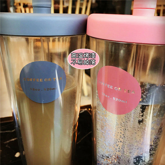 Cross-border Korea simple double-layer large-capacity plastic straw cup creative male and female students transparent milk juice