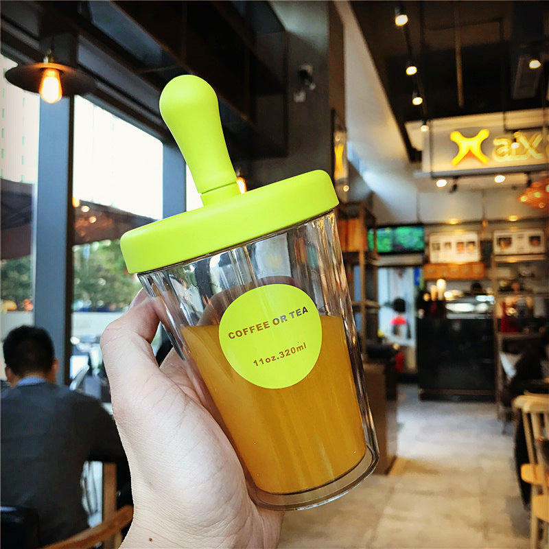 Cross-border Korea simple double-layer large-capacity plastic straw cup creative male and female students transparent milk juice