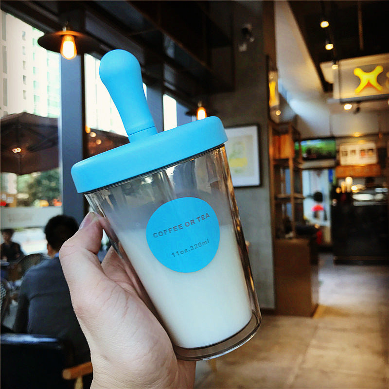 Cross-border Korea simple double-layer large-capacity plastic straw cup creative male and female students transparent milk juice