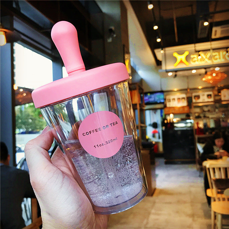 Cross-border Korea simple double-layer large-capacity plastic straw cup creative male and female students transparent milk juice