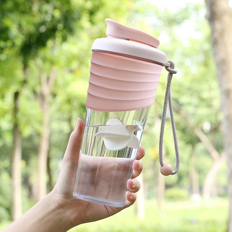 Ainmei new fitness outdoor sports water cup hand rope single-layer plastic cup milkshake shaking cup spot wholesale