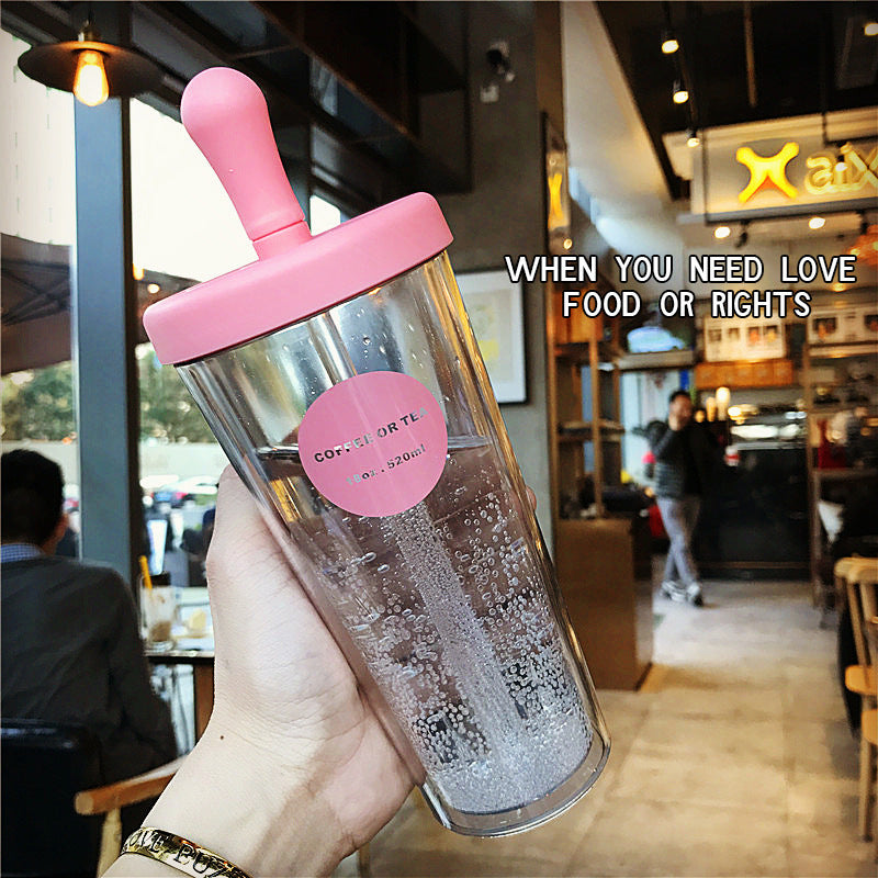 Cross-border Korea simple double-layer large-capacity plastic straw cup creative male and female students transparent milk juice