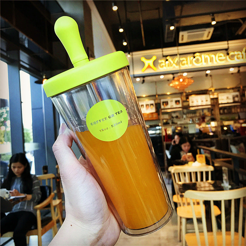 Cross-border Korea simple double-layer large-capacity plastic straw cup creative male and female students transparent milk juice