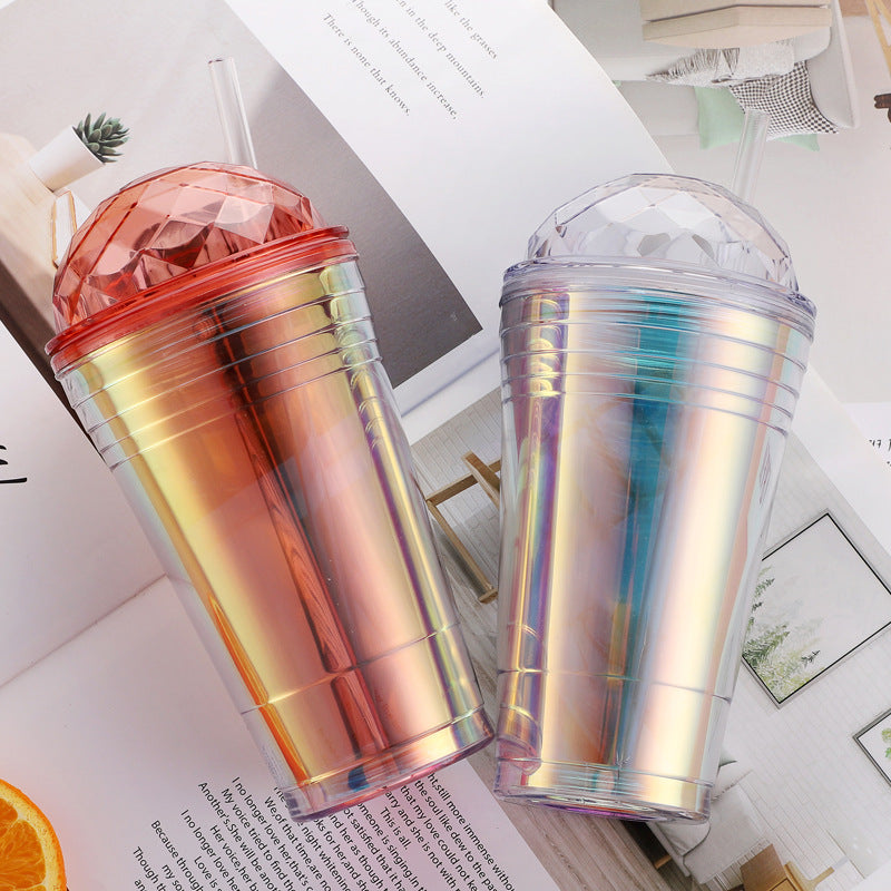 Love Yinmei gradual change color water cup straw adult girl portable large capacity double cute Internet celebrity ins wind cup