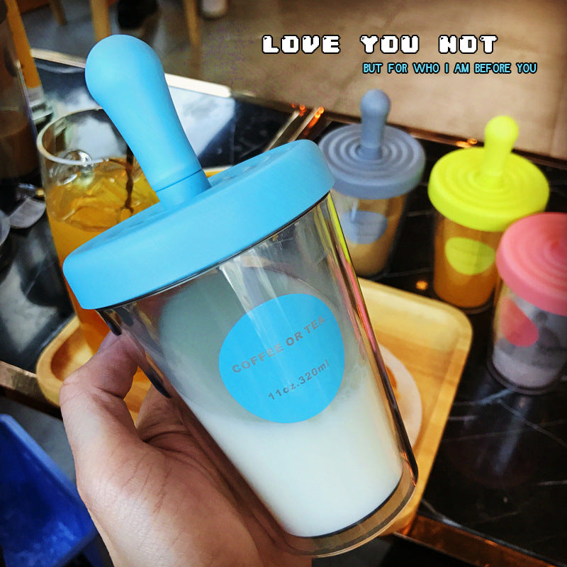 Cross-border Korea simple double-layer large-capacity plastic straw cup creative male and female students transparent milk juice