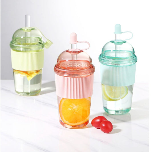 AS cute double-layer plastic straw cup high value female student high temperature resistant plastic water cup cute portable cup